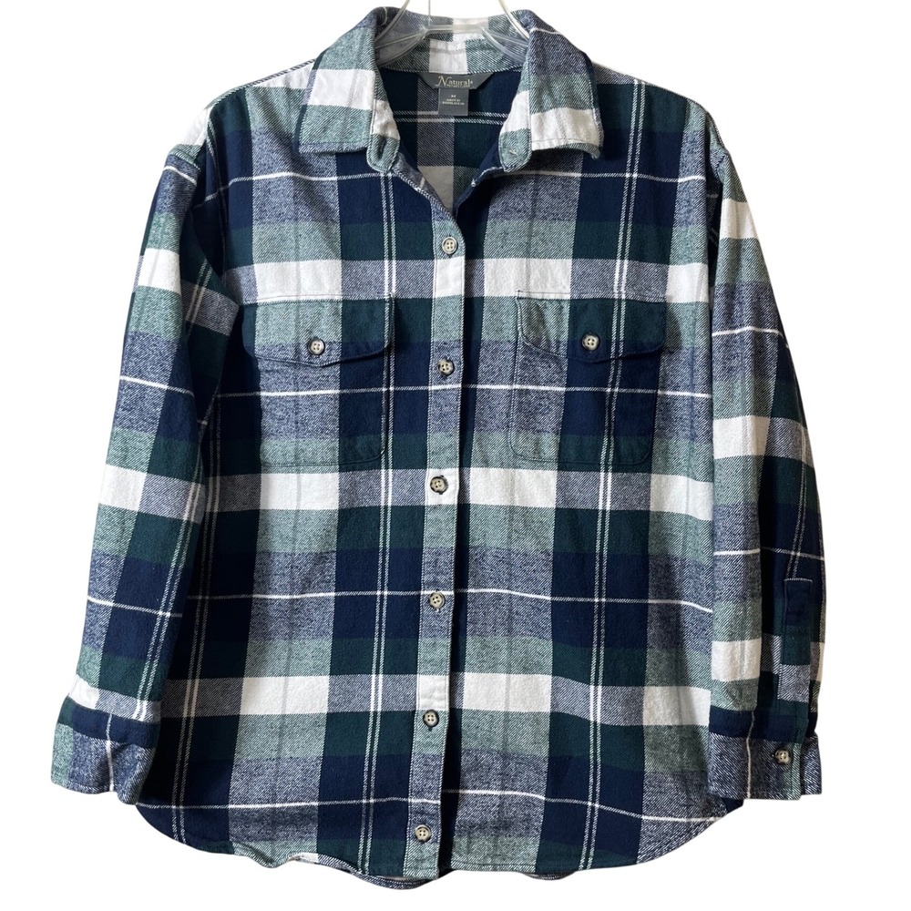 Natural Reflections Plaid Flannel Shirt Size M Navy Green White Gorpcore Cabin
